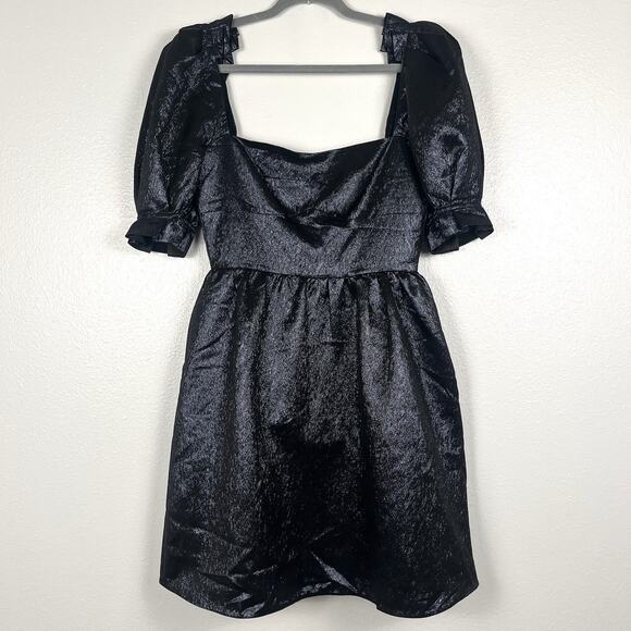 NWT Saloni Size 6 Rachel D Metallic Puff Sleeve Sweetheart Mini A-Line Dress - Picture 3 of 7